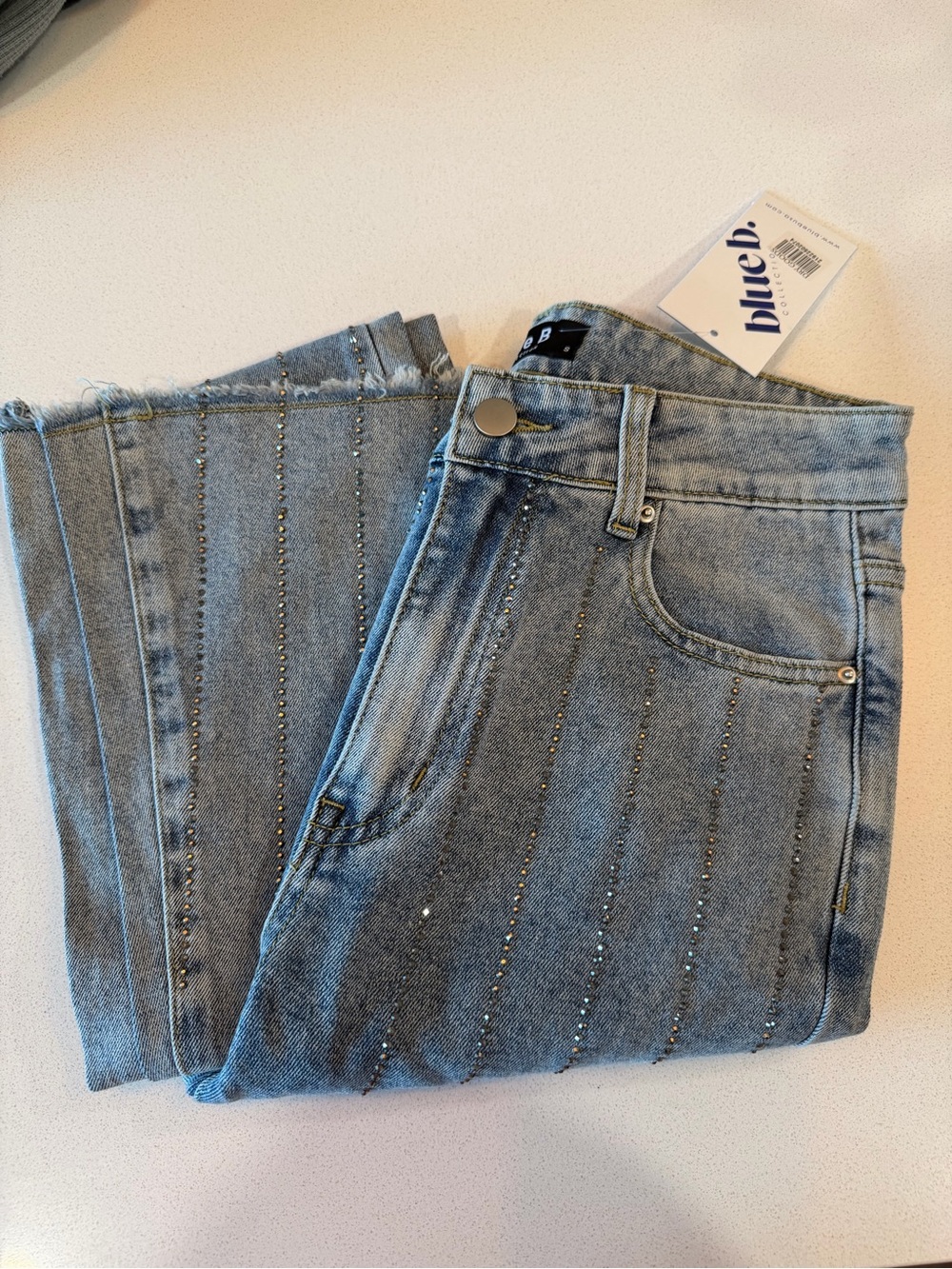 Blue B High-Waisted Flare Jeans with rhinestones